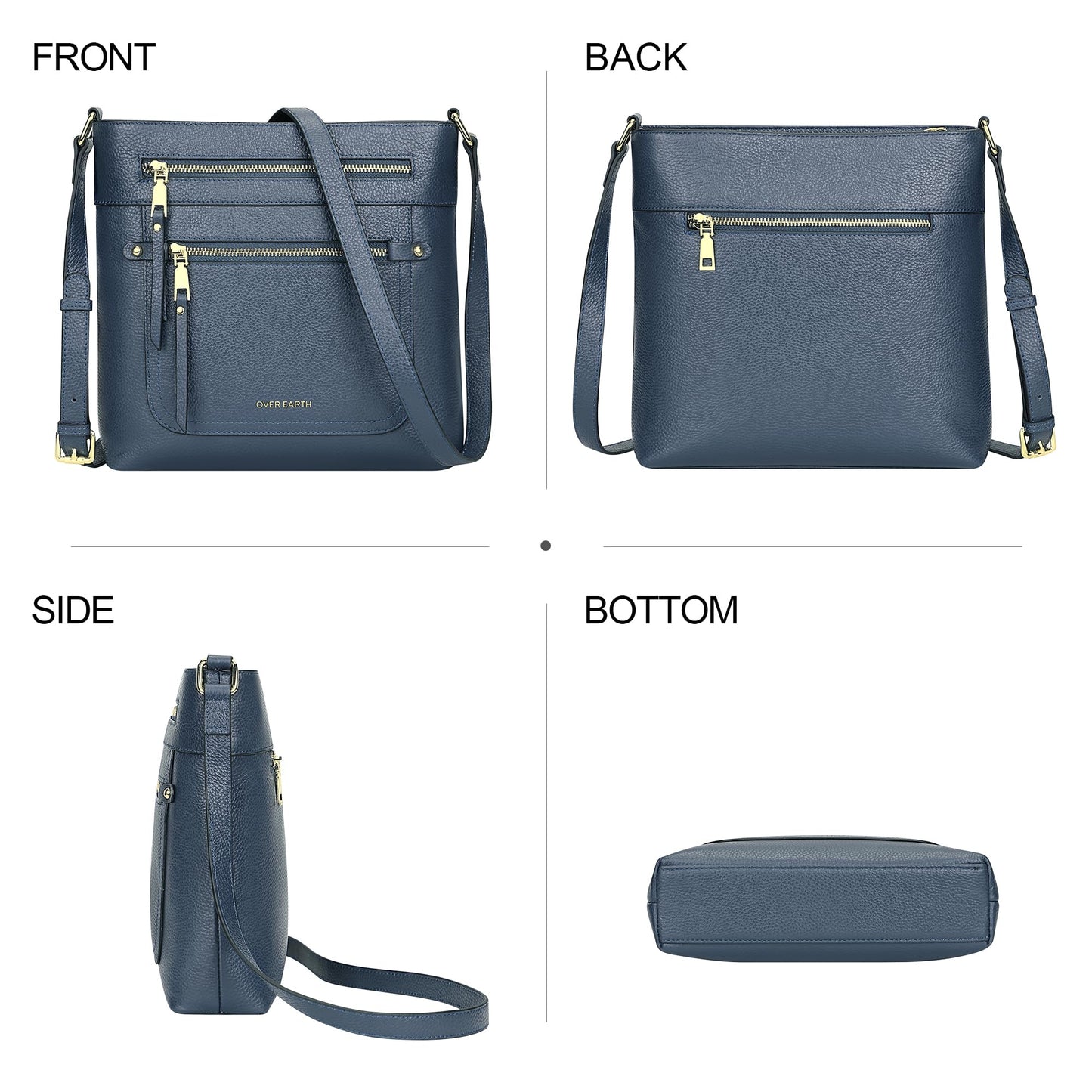 Over Earth Crossbody Bags for Women Leather Purses for Ladies with Multiple Pockets(O199E Indigo Blue)