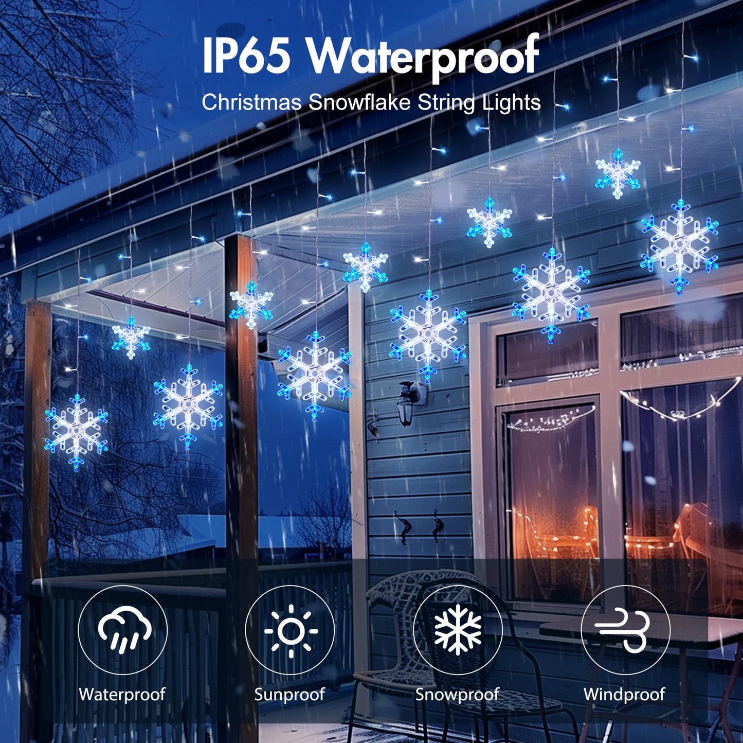 Minetom Christmas Snowflake Lights - 13ft 192LED Snowflake Icicle Lights with 16 Drops, 12 Modes and Timer, IP65 Waterproof Connectable Christmas Light for House Eave Window Indoor Outdoor Decoration