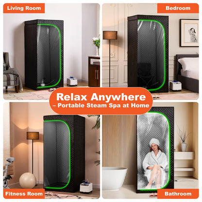 UNANEST Portable Steam Sauna Tent with Clear View Door, Black, Full Size Square Sauna for Home, 3L Steamer, 9 Heat Levels