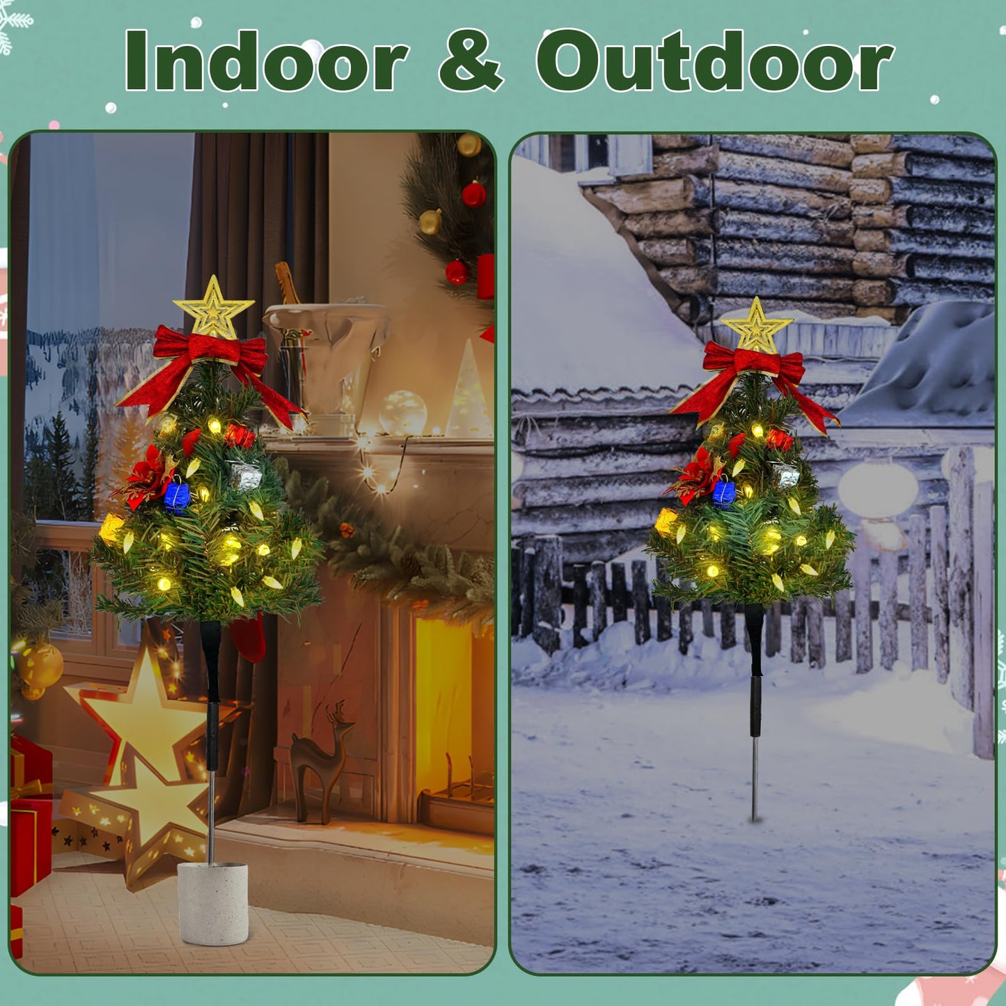 Tngan Solar Christmas Tree Pathway Lights Outdoor, Set of 4 Solar Christmas Tree Stake Lights, 80 Outdoor LEDs Xmas Decor, Christmas Decor DIY Xmas Tree Gift (Warm White)