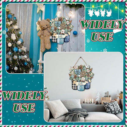 Boao Welcome Winter Door Decoration Hello Winter Wooden Sign Wall Snowflake Hanger Plaque for Christmas Outdoor Indoor Farmhouse Porch Decor