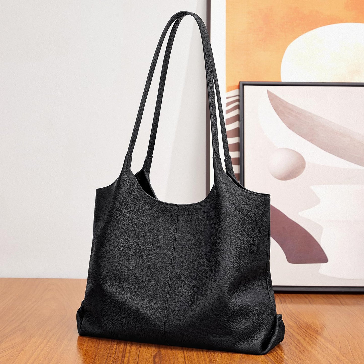 Cnoles Hobo Bag for Women Shoulder Tote Bag Ladies Top Handle Handbag Soft Genuine Leather Top-handle Purse Black
