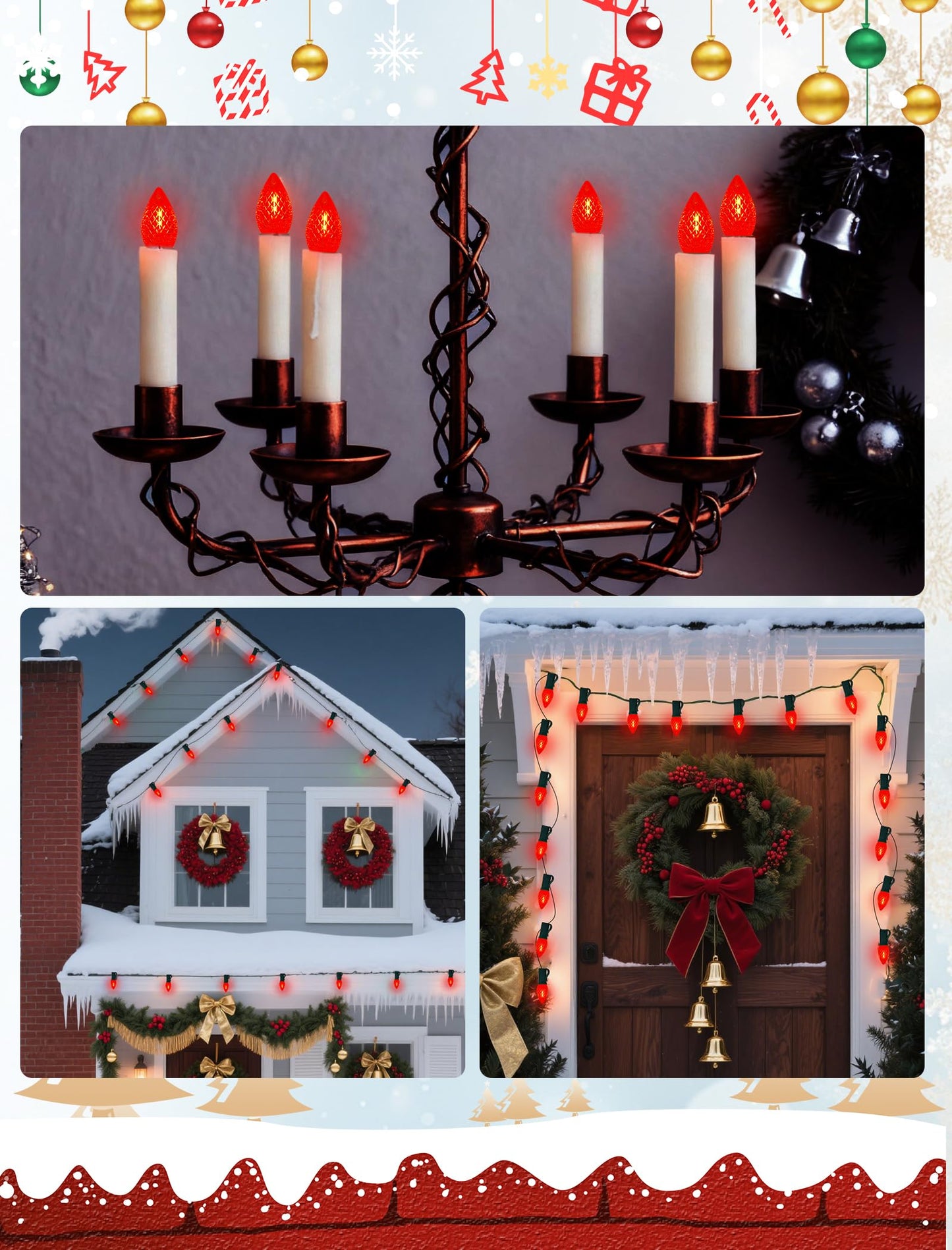 25 Pack C7 LED Replacement Light Bulbs, Shatterproof Christmas C7 LED Red Lights Bulbs for Outdoor String Lights Patio Party Window Candles Chandelier Decor, E12/C7 Candelabra Base, 2700K Warm White