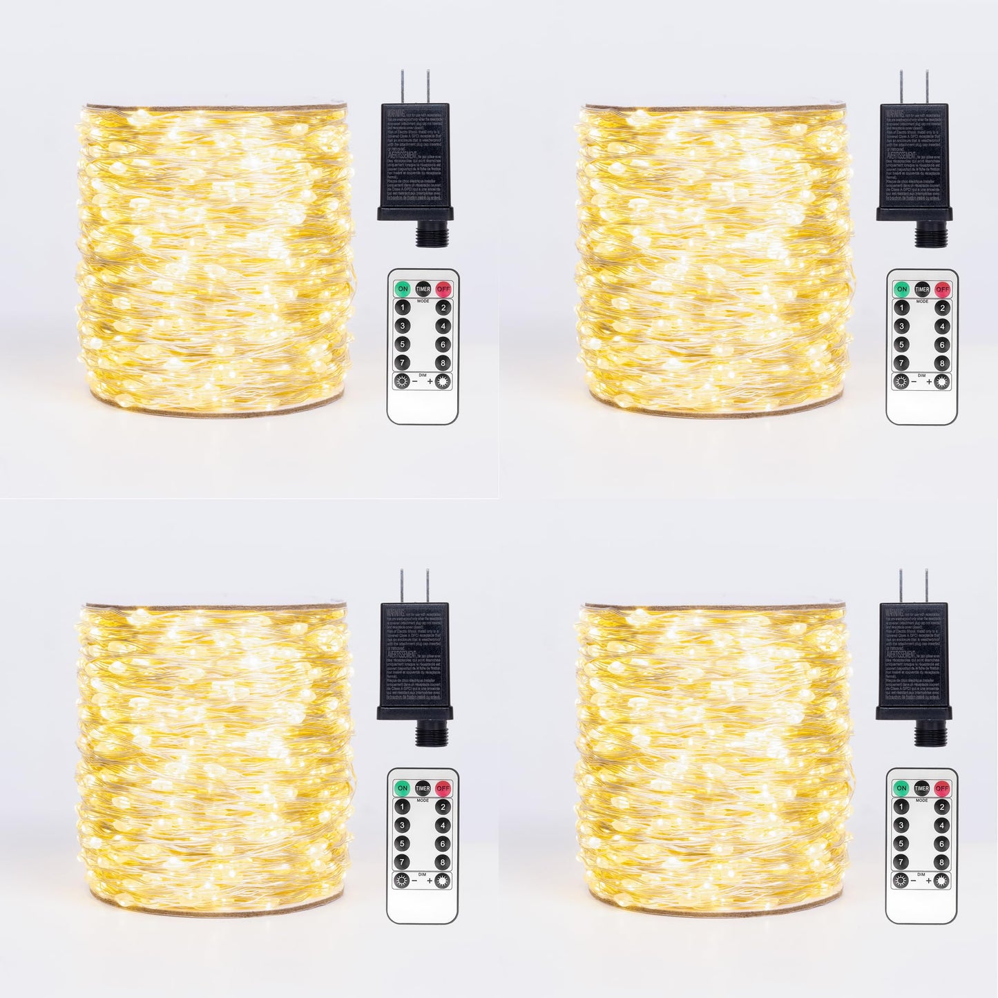 ZELUXDOT Fairy Lights Plug in,4Pack 100FT 300LEDs Waterproof Led String Lights,8Modes Remote Twinkle Light for Outdoor Indoor Christmas Wedding Birthday Garden Party Decorations,Silver Wire,Warm White
