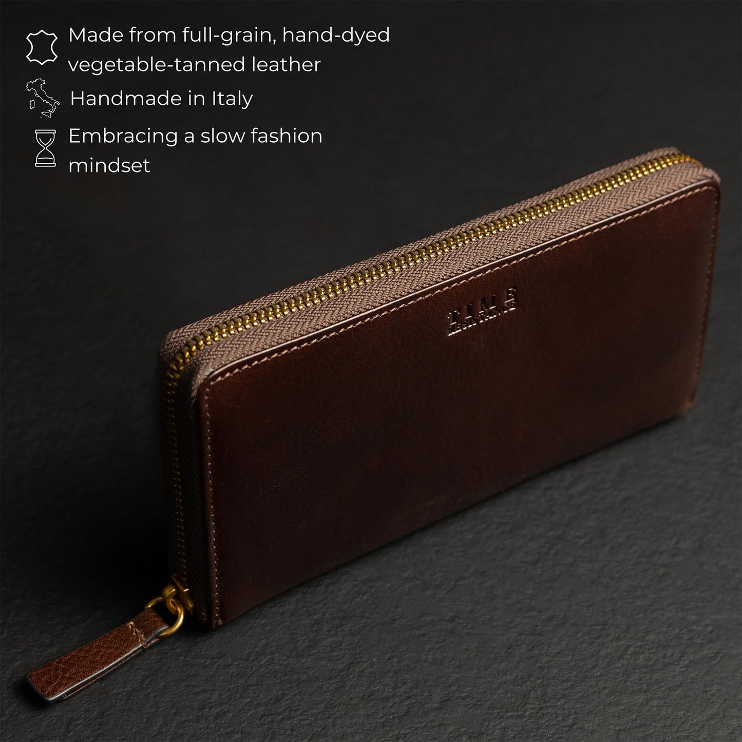 Time Resistance Leather Minimalist Wallet – Handmade Italian Full-Grain Leather Continental Wallet – Slim Cards and Cash Holder (Brown)