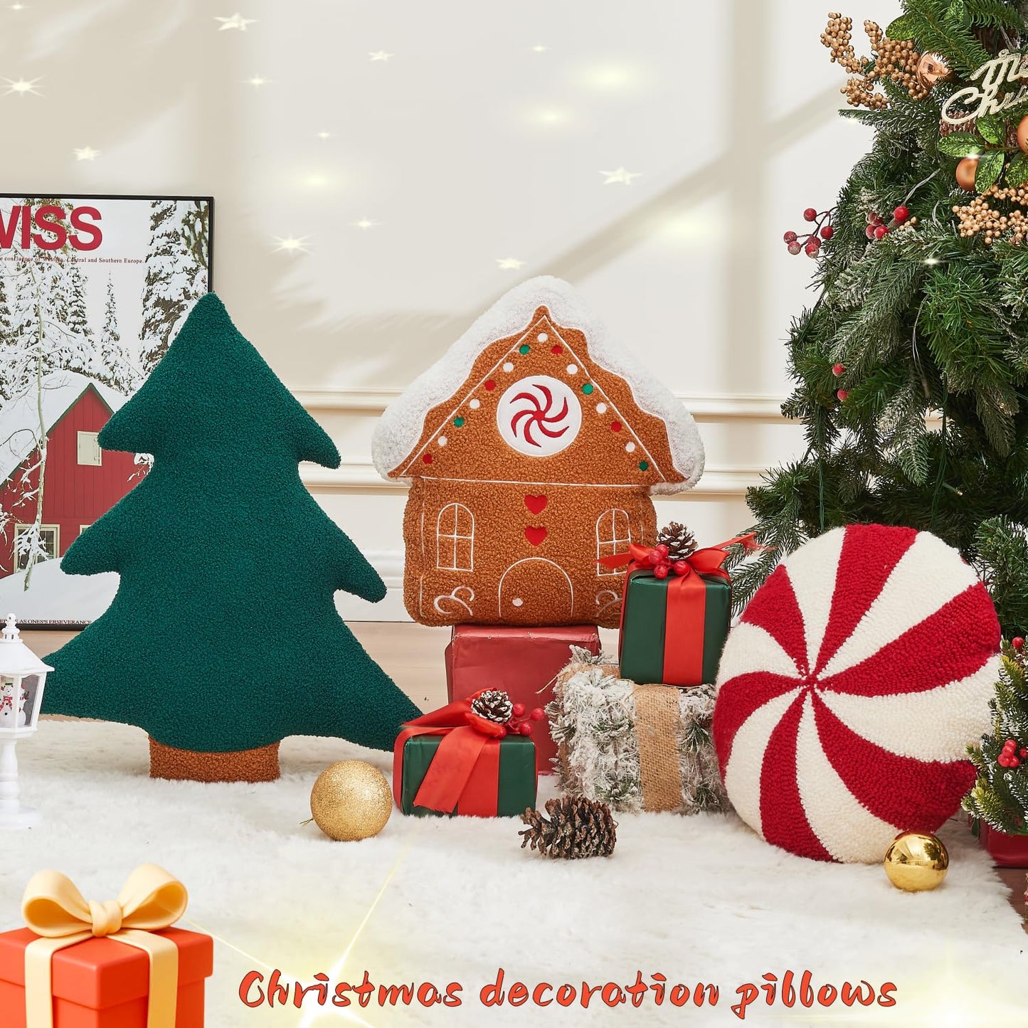 Vdoioe Christmas Tree Pillows Set of 2 Christmas Pillows. Tree Shaped Throw Pillows Xmas Plush Decorations Pillow Gingerbread House Candy Pillow for Thanksgiving Home Decor. Xmas Decor for Party