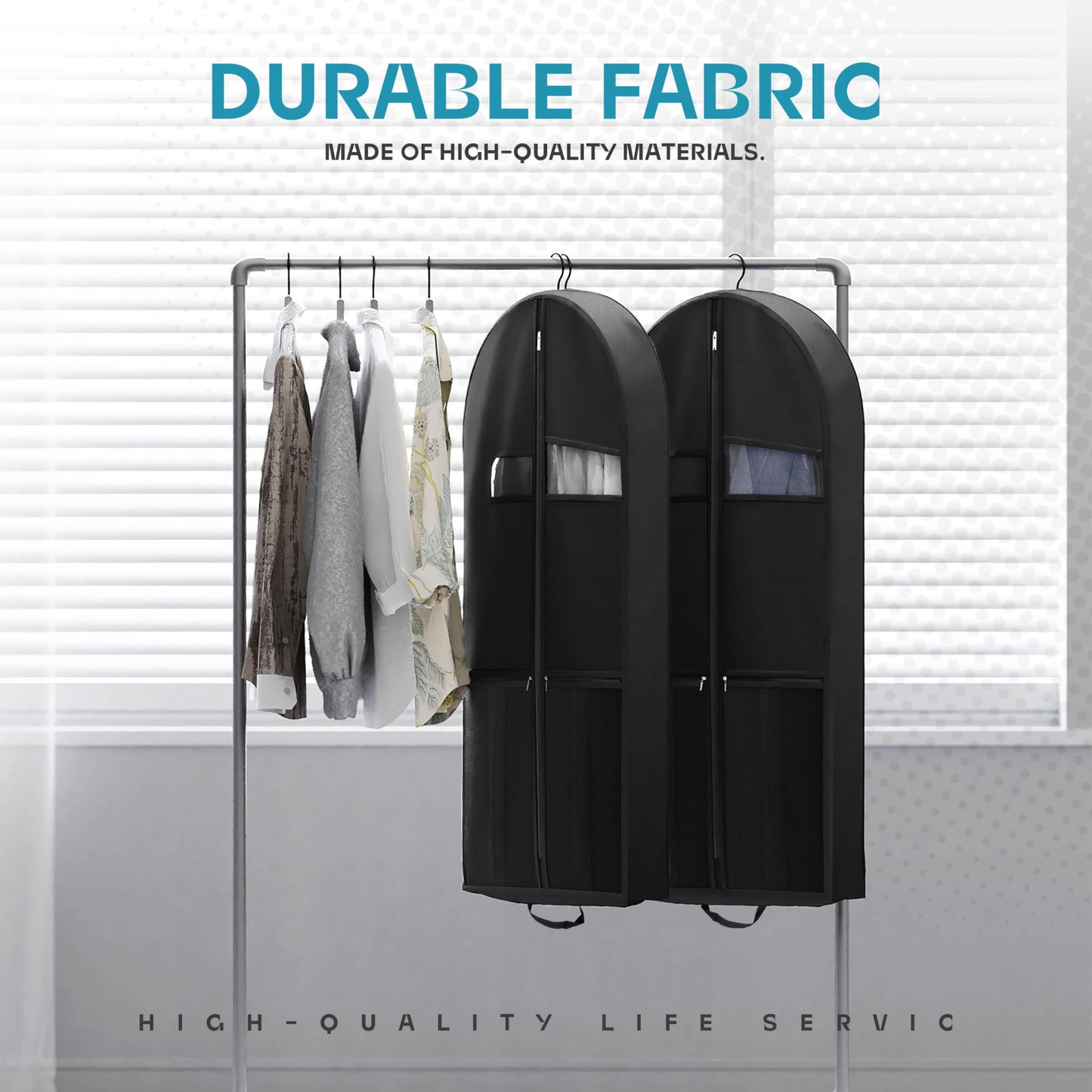 Lazebox 43" Travel Garment Bag with Accessories Zipper Pocket, Heavy Duty Suit Bag for Suits, Tuxedos, Dresses, Coats, Black, 1 pack