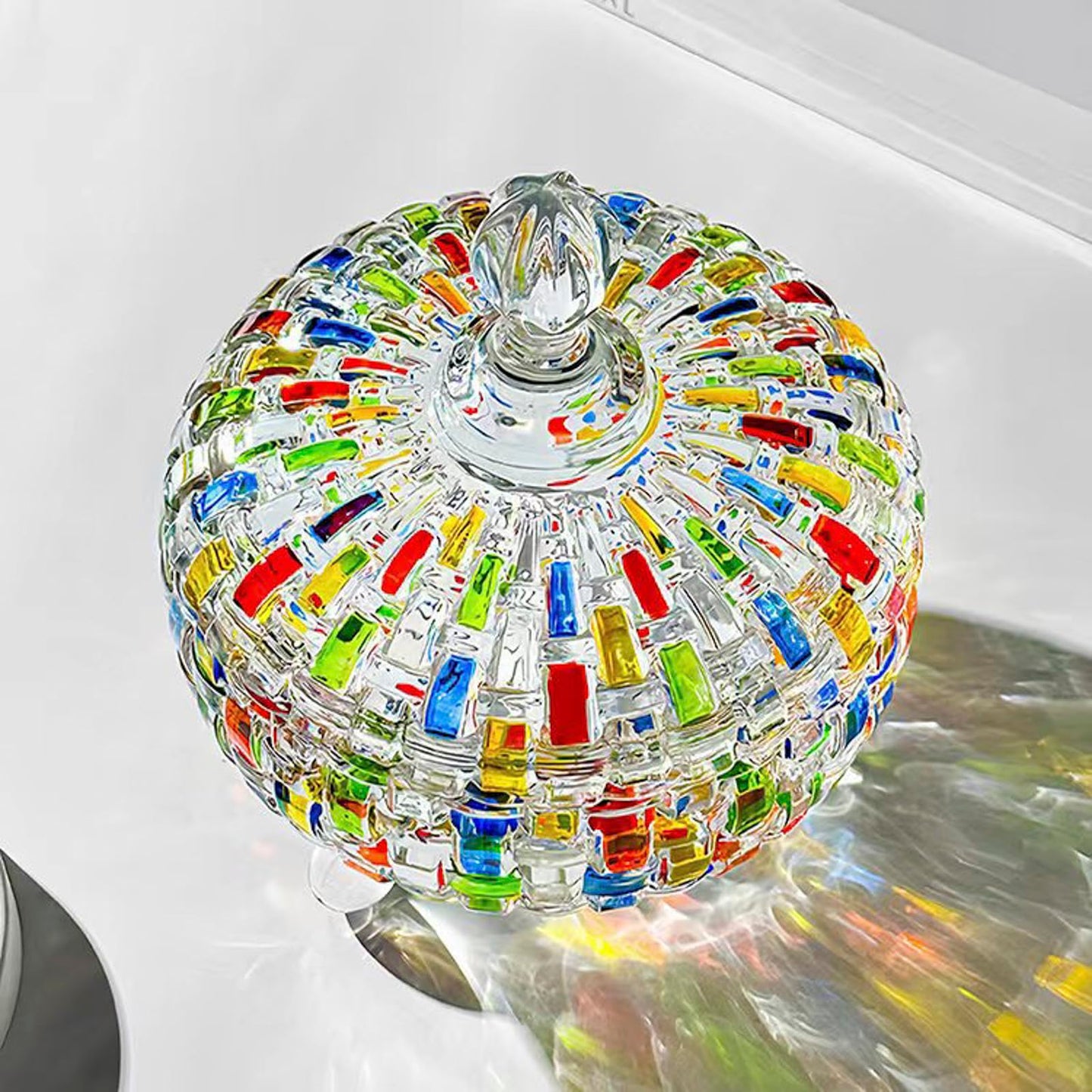 HSKIE Colorful Crystal candy jars Candy jars with lids christmas candy jar Candy containers cute candy jar glass jar with lid-24 oz