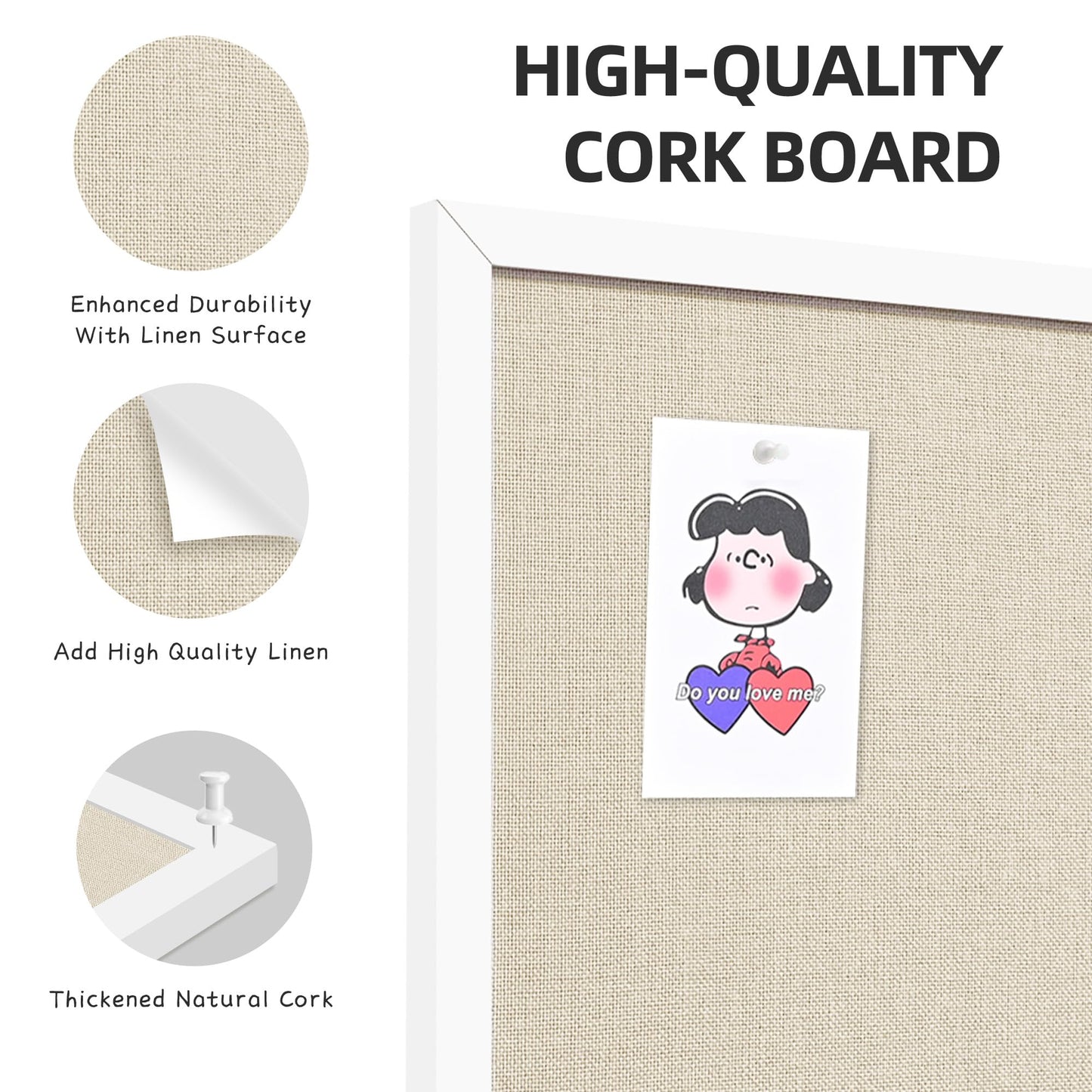 Yunihome 13.3x17.7 InchCork Board for Wall Hanging with Linen, Bulletin Board with Push Pins, Mounted Memo Message Board for Home Office Decor, Dorm Room Essentials, Classroom Organization