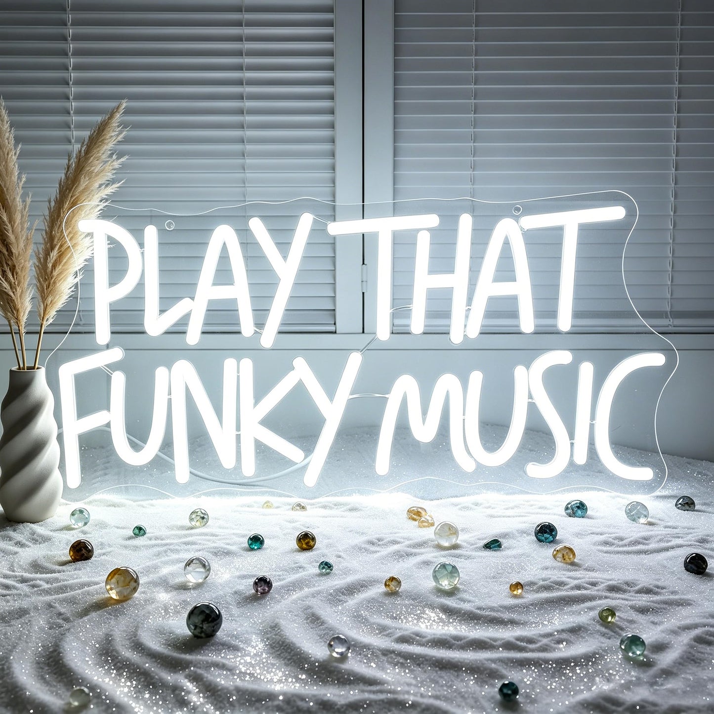 Whfobfe White Neon Sign Led Neon Lights Signs for Wall Decor USB Powered Led Signs for Room Decoration-Play That Funky Music