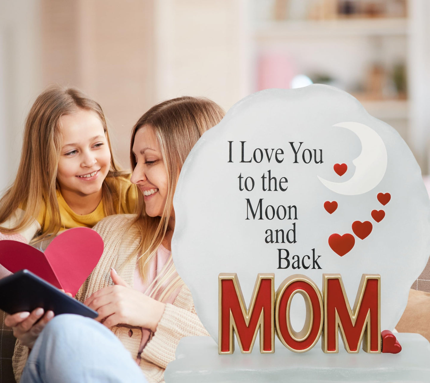 Mom Message Plaque Gift for Mom from Daughter or Son – “I Love You to the Moon and Back” Acrylic Keepsake – Sentimental Mother Gift for Mother’s Day, Birthday, Christmas Decor Sign