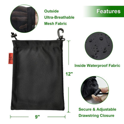 Mesh Foraging Bags with Clip, 4 Pack Drawstring & Toggle Closure Foraging Pouch for Rock Collecting, Mushroom Hunting, Beachcombing, Fastening Hook Nylon Harvesting Pouch for Adults Men Women 9"x12"