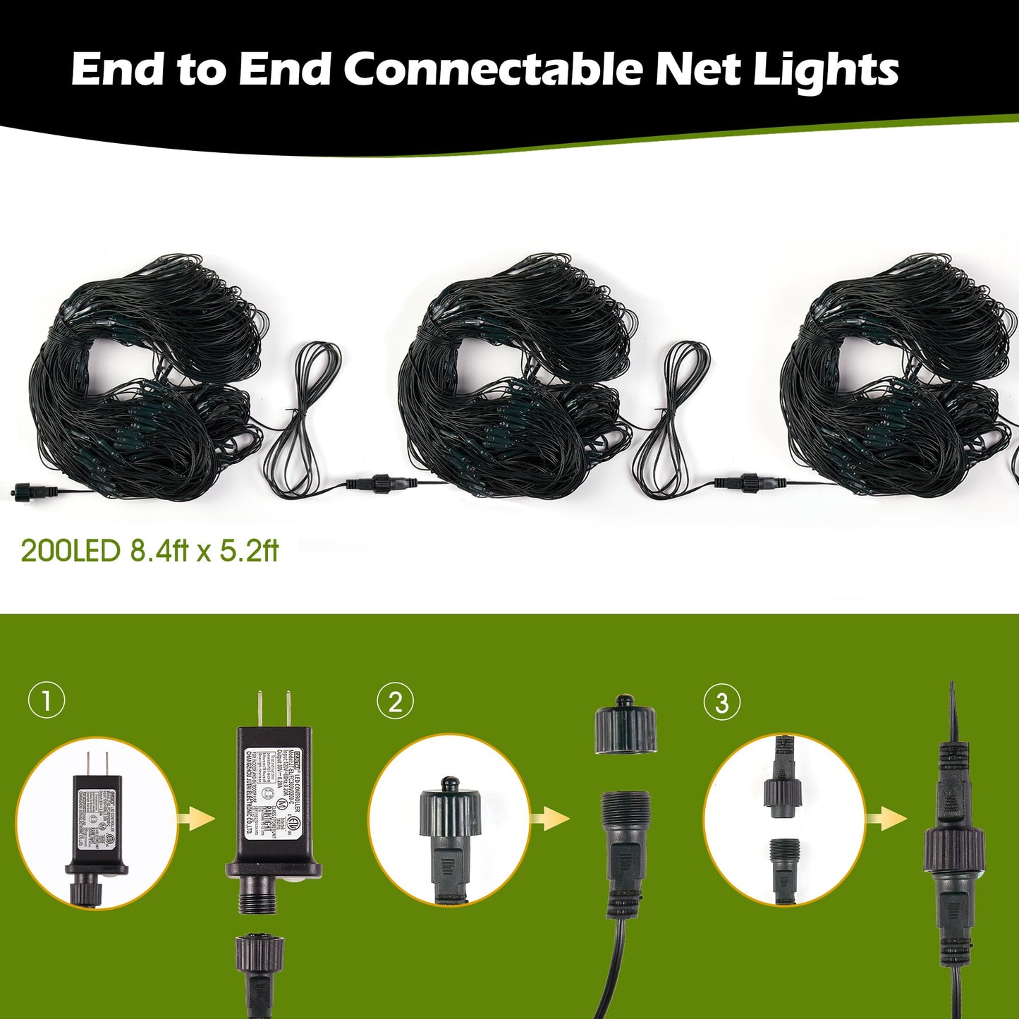 BlcTec Outdoor Christmas Lights 200 LED 8.4ft x 5.2ft Christmas Net Lights with 8 Modes, UL Certified, Timer, Connectable, Waterproof for Trees, Bushes, Shrubs, Yard Outdoor Xmas Decorations, Green