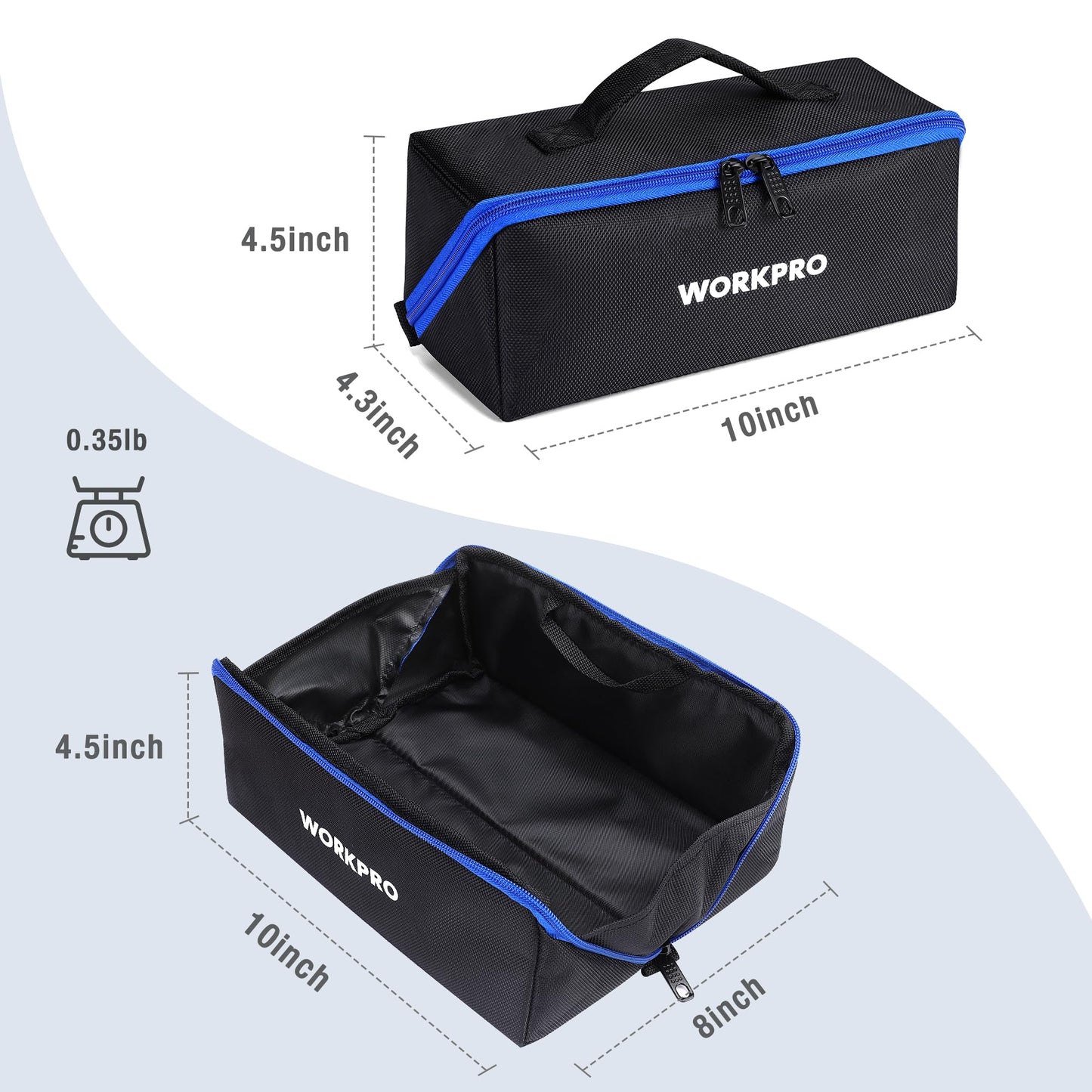 WORKPRO Tool Bag with Zipper, 10" Utility Wide Mouth Heavy Duty Tool Storage Bag, Multipurpose Zipper Tool Pouch Tote Bag for Organizer 3-pack