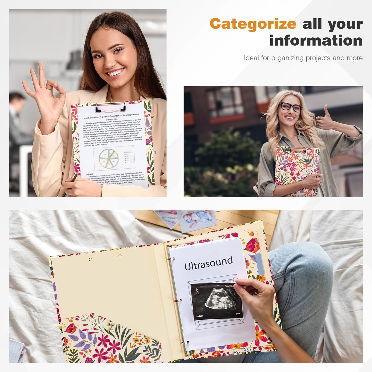 Ospelelf 3 Ring Binder, 1/2 Inch, Cute Floral Binder for Letter Size (11" x 8.5") with 5 Tab Dividers, File Folder Labels and Low Profile Clipboards