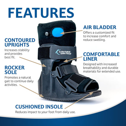 United Ortho USA14115 Short Air Cam Walker Fracture Boot, Medium, Black