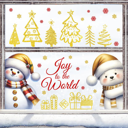Christmas Window Decorations Stickers Snowman Window Decals Vinyl Christmas Windows Clings Double-Side Xmas Decal Peel and Stick Joy to The World Sticker for Home Xmas Party Supplies Decor