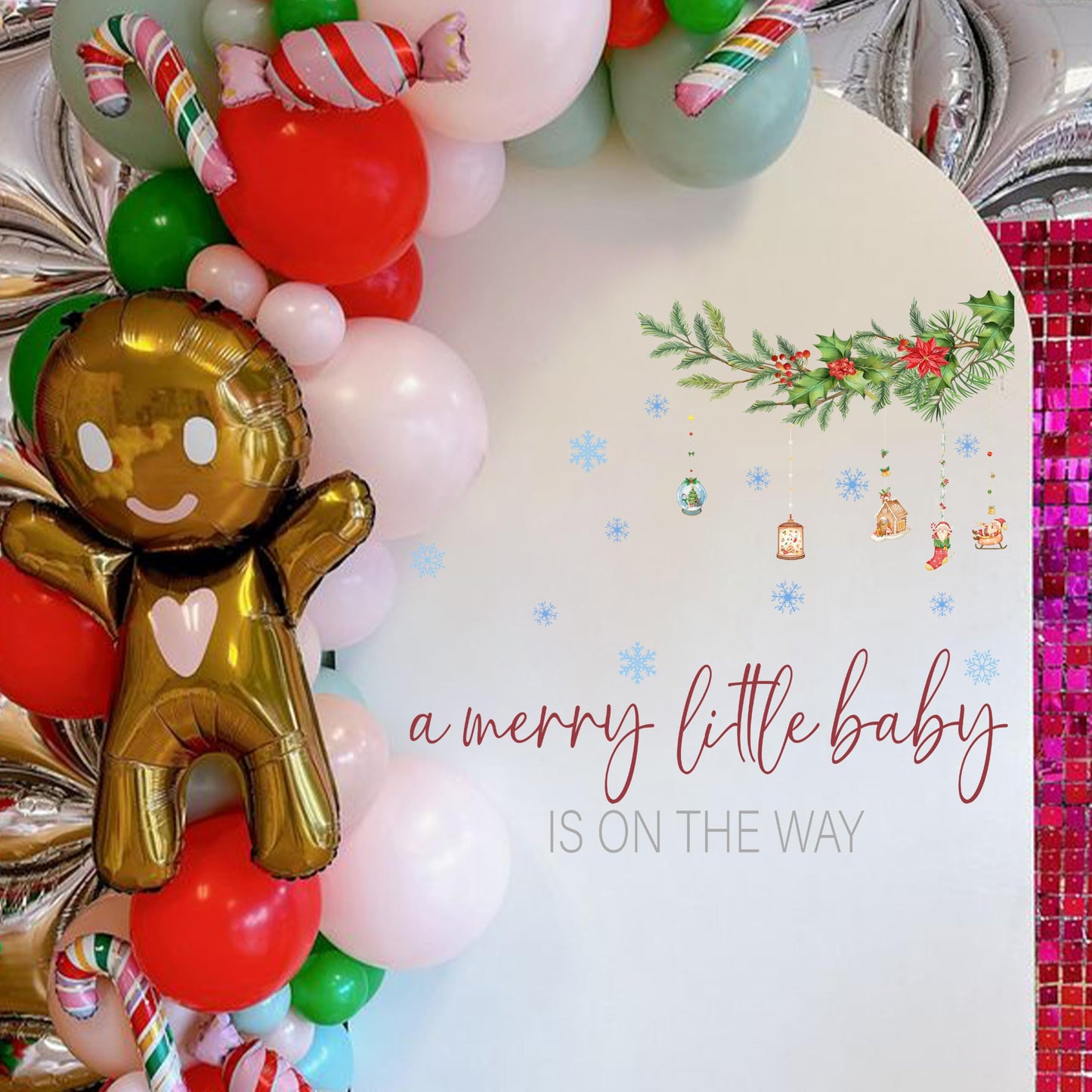 Capiont A Merry Little Baby is On The Way Decal - Christmas Theme Baby Shower Decorations，Gender-Revealing Decoration,Balloon Arch Decor