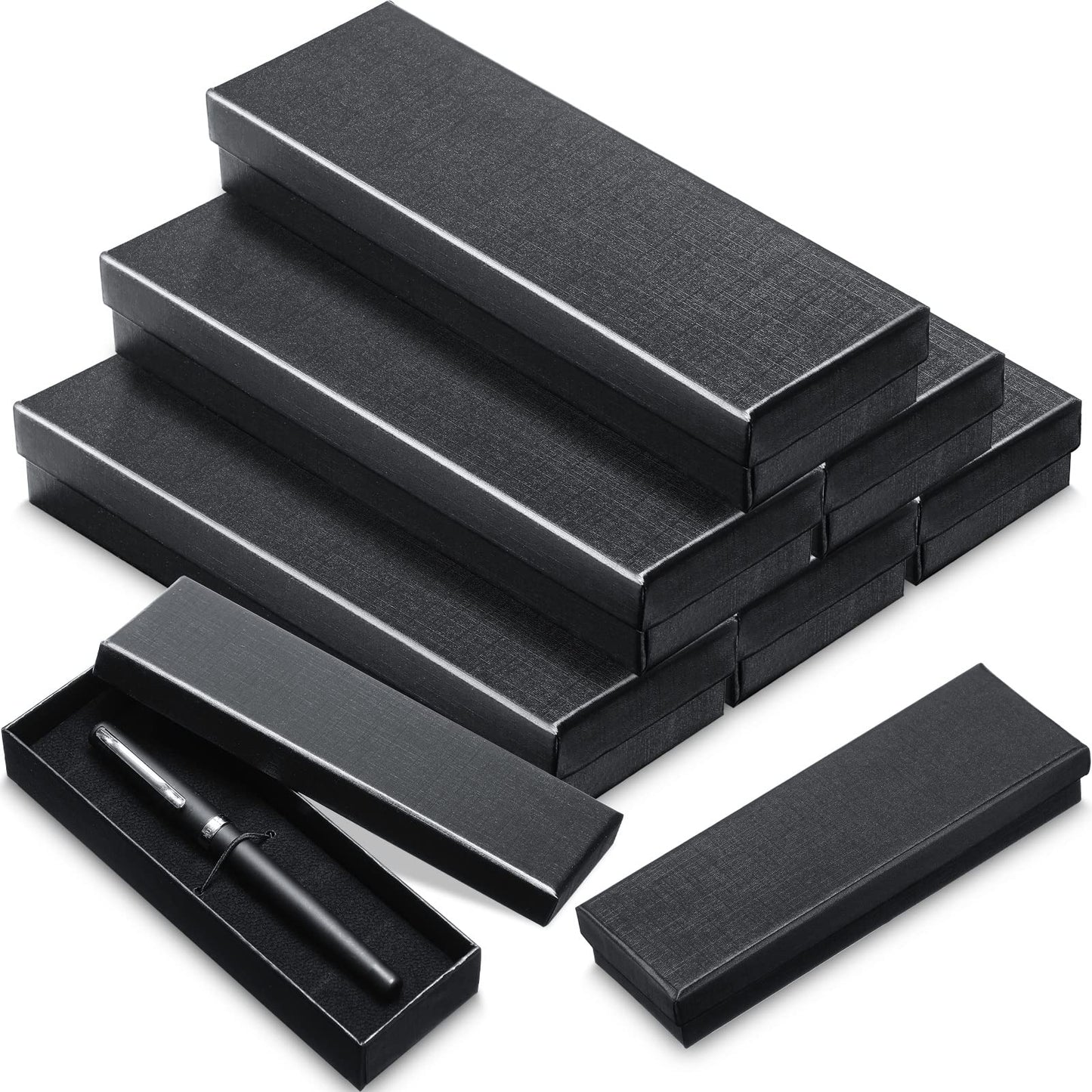 Yexiya 12 Pieces Empty Pen Gift Box with Cushion for Display Pencil Ballpoint Fountain Pen Jewelry Black Cardboard Collection Case for Wedding Business Birthday Souvenir Office Supplies