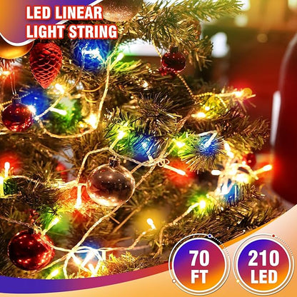 70FT 210 LED 4-Color String Lights, Seasonal Fairy Lights with 8 Modes, Waterproof Indoor Outdoor Decorative Lighting for Christmas, Parties, Wedding, Patio