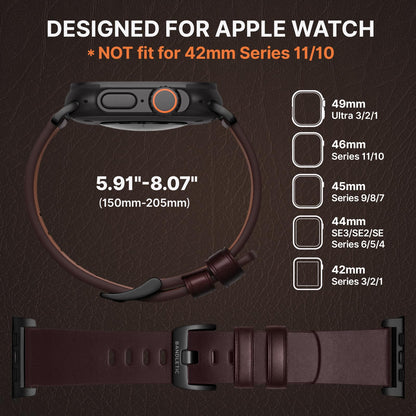 Bandletic Compatible with Apple Watch Ultra 2 Band for Men Women, Soft Genuine Leather Bands Replacement Strap for iWatch 49mm(Ultra 3/2/1),46mm(11/10),45mm(9/8/7),44mm(SE3/SE2/SE/6/5/4),42mm(3/2/1)