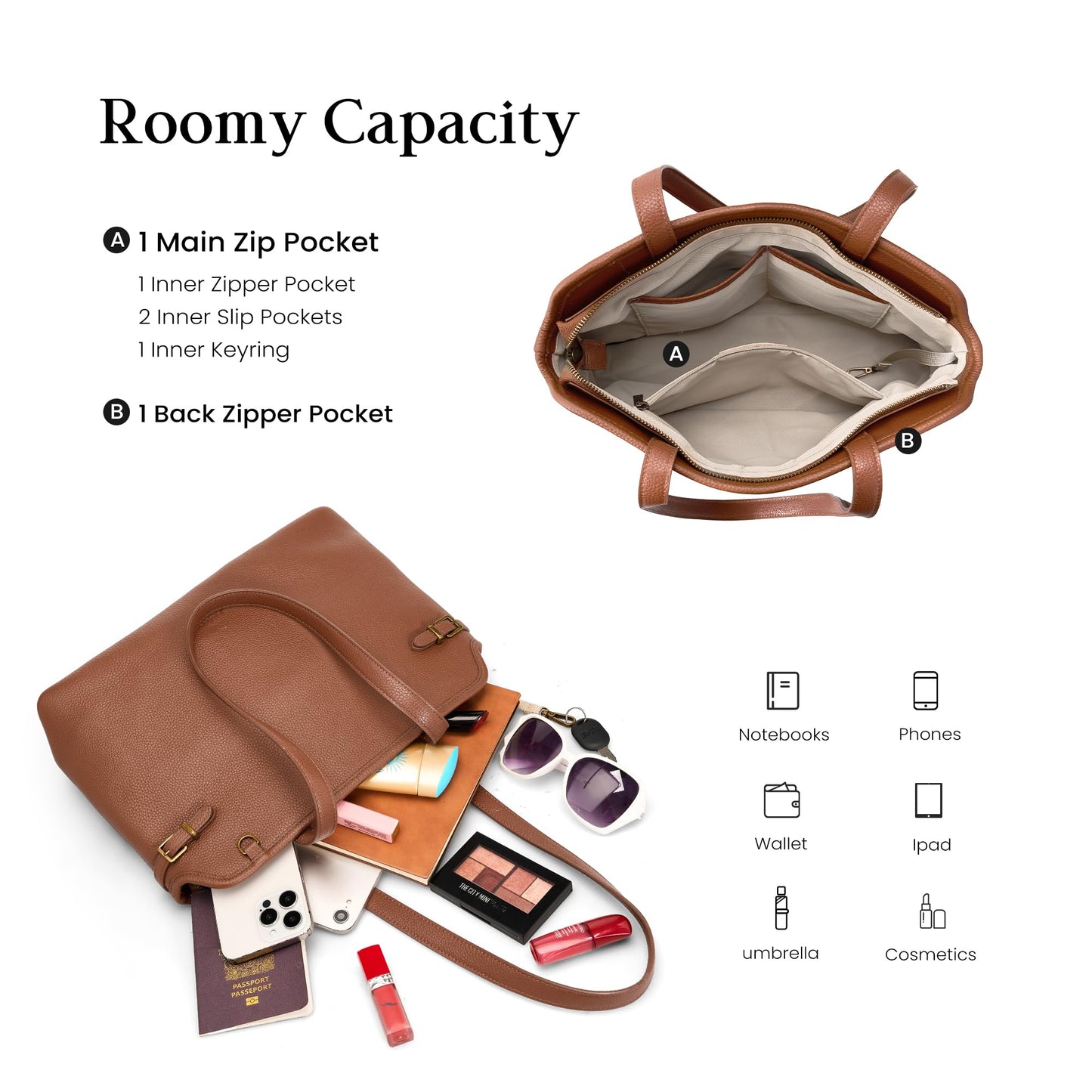 befen Deep Brown Vintage Leather Tote Bag for Women Medium, Soft Satchel Handbag Designer Style Purse