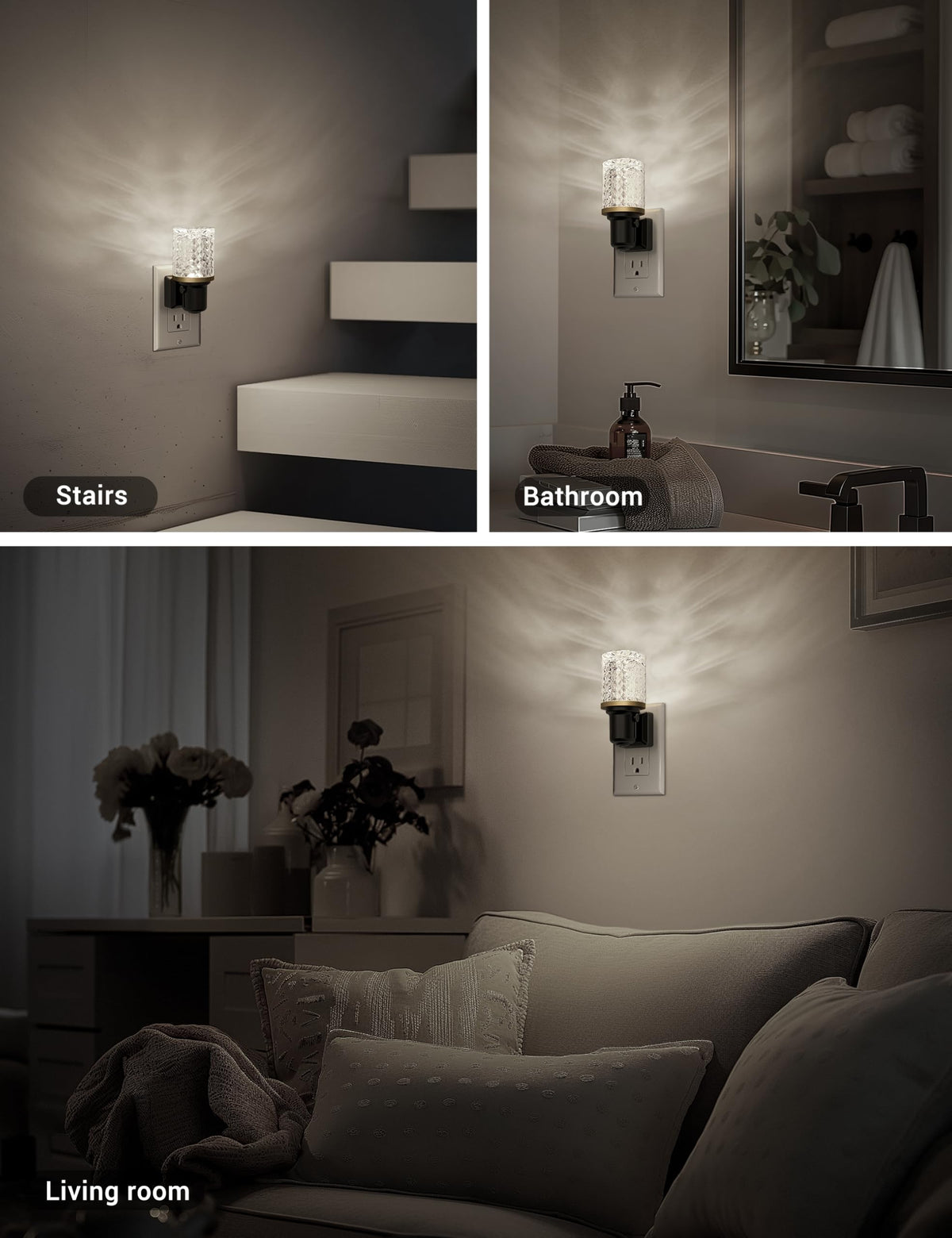 JandCase LED Night Light, Dimmable Night Lights Plug into Wall, Modern Nightlight with Auto On Off Light Sensor, 3000K Soft White Night Light 0-100LM Brightness for Bathroom Hallway Bedroom Decor