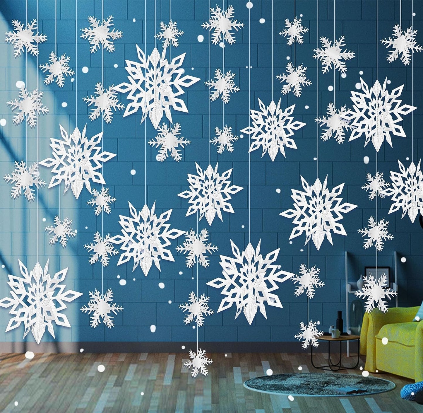 CNUSER 24Pcs Winter Wonderland Snowflakes Party Decorations 3D Card Hanging Paper Centerpieces for/Birthday/Christmastree/New Year/Baby Shower/Wedding Party/Shopwindow Supplies (24PCS White)