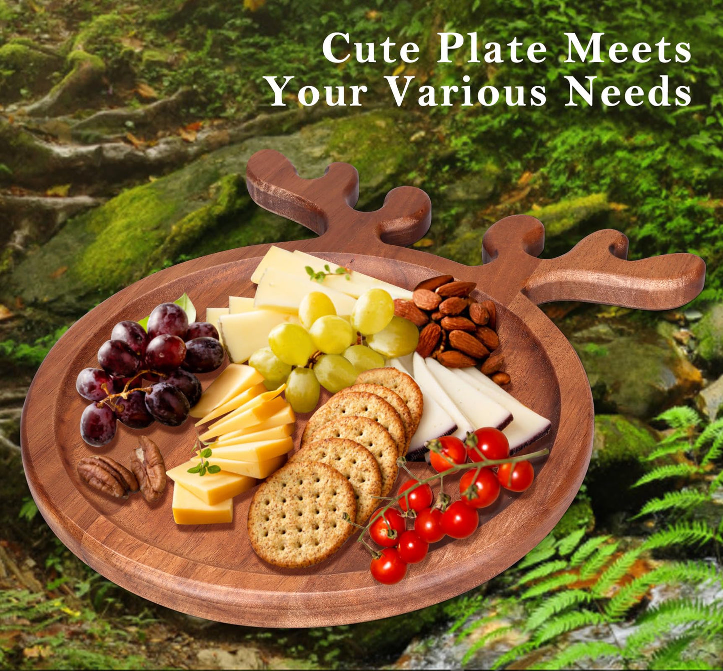 Acacia Wood Christmas Kitchen Decor Platters Dinner Plate Wooden Cheese Charcuterie Board Xmas Snack Cookies Trays Salad Charger Plates for Christmas Holiday Serving Dish Round Festive Dessert Platter