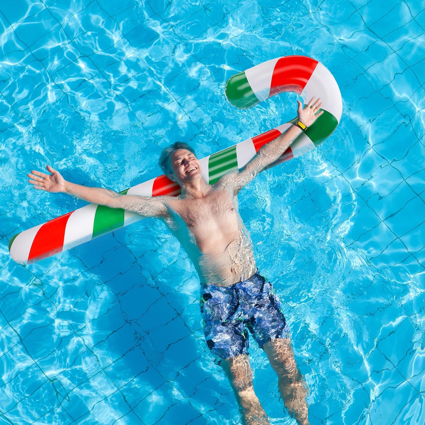 Rotatingpals 4 Pcs 54 Inch Christmas in July Inflatable Pool Noodle Floats Blow up Candy Cane Noodle Jumbo Candy Cane Swim Noodles for Xmas Holiday Yard Lawn Patio Garden Indoor Outdoor Decor Gifts