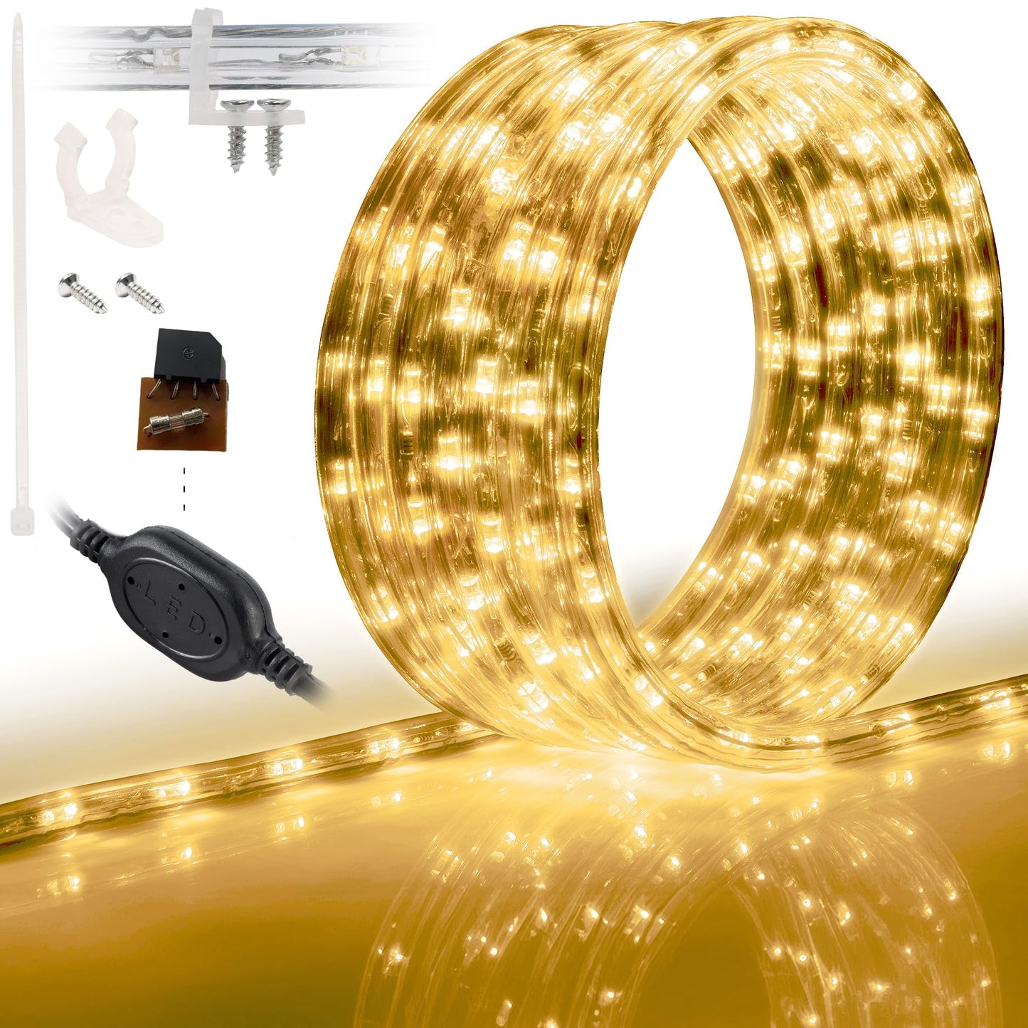 WYZworks 1116LEDs, 100ft LED Outside Rope Lights, Waterproof Permanent Outdoor ETL Certified Connectable Clear Tube, Christmas Palm Tree Holiday Decorative Landscape Patio Accent Lighting - Warm White