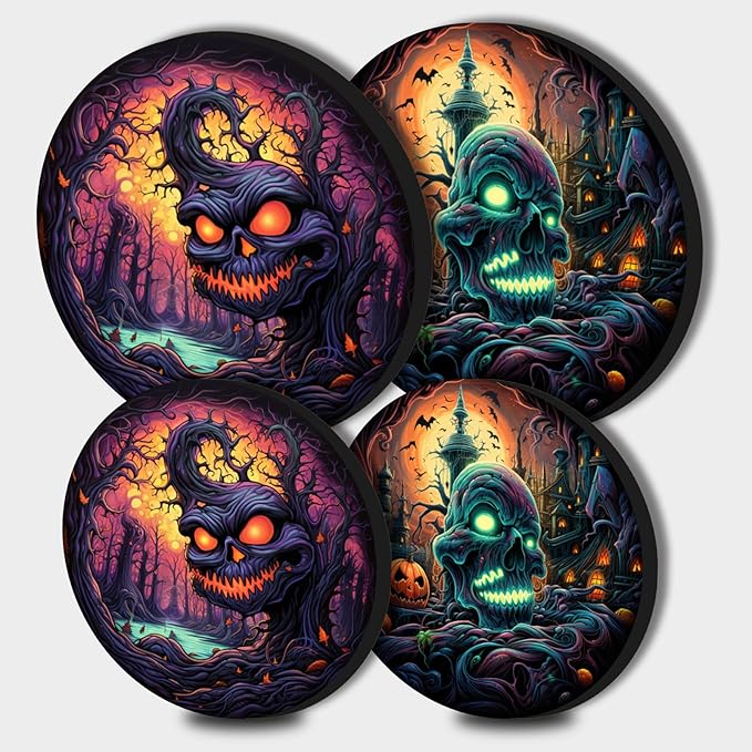 Skull Halloween Gas & Electric Stove Top Covers - 8 & 10 Inch, 4 Metal Decorative Cooktop Covers