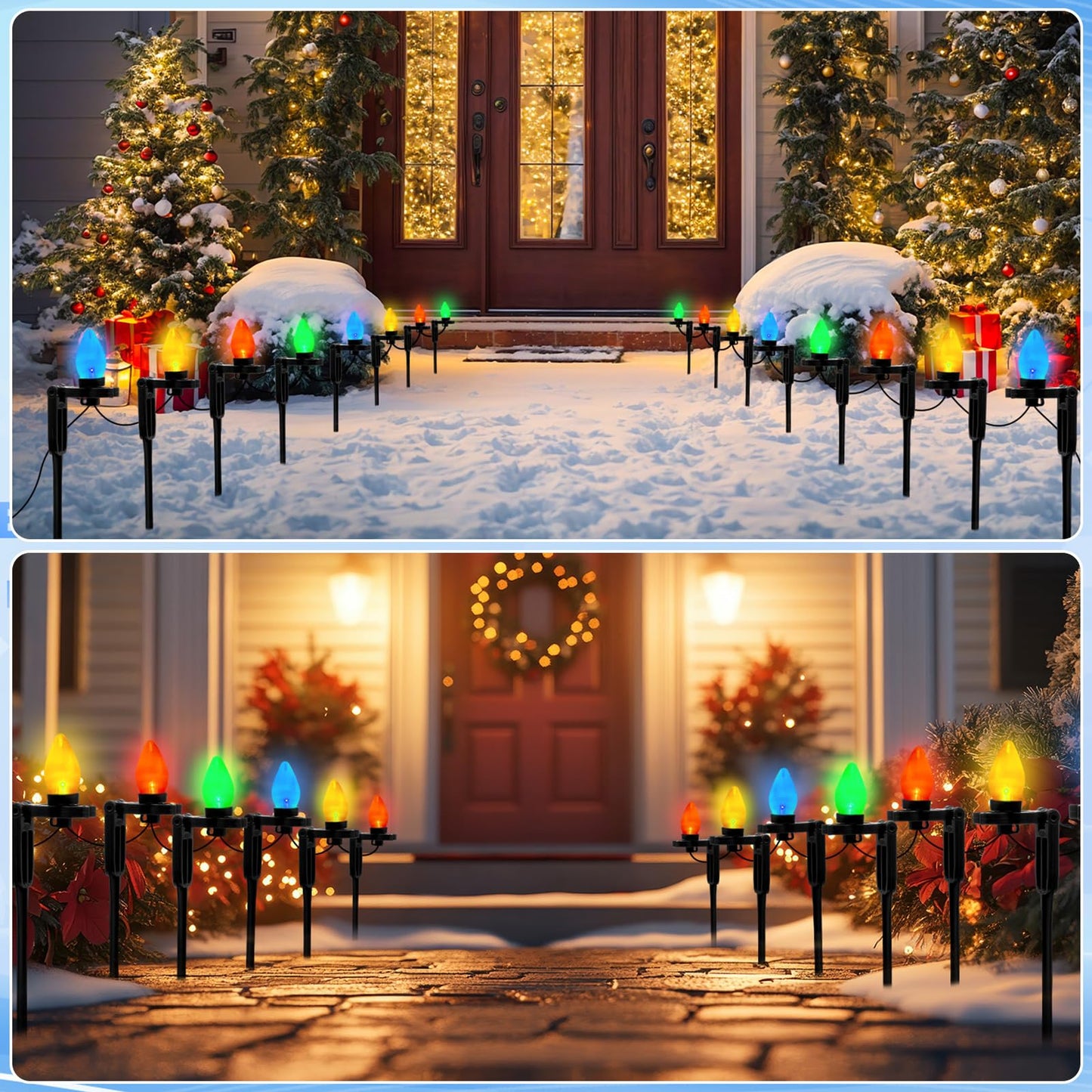 Suzile Christmas Light Stakes for C9 C7 9.5'' Tall Xmas Yard Stakes Plastic Christmas Lights Outdoor Universal Yard Lawn Holiday for Garden Lawn Path Walkway Holiday