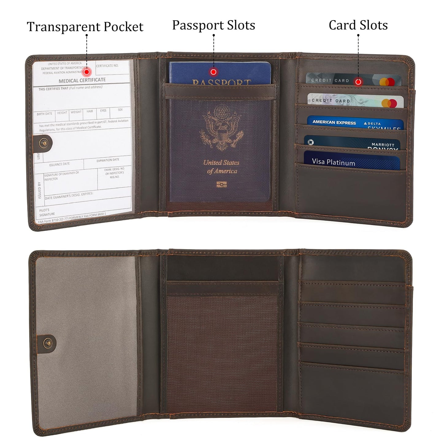 Polare Full Grain Leather Pilot Wallet Passport Holder RFID Blocking Trifold Wallet for Men Travel Cover Document Organizer for Aviation Professionals
