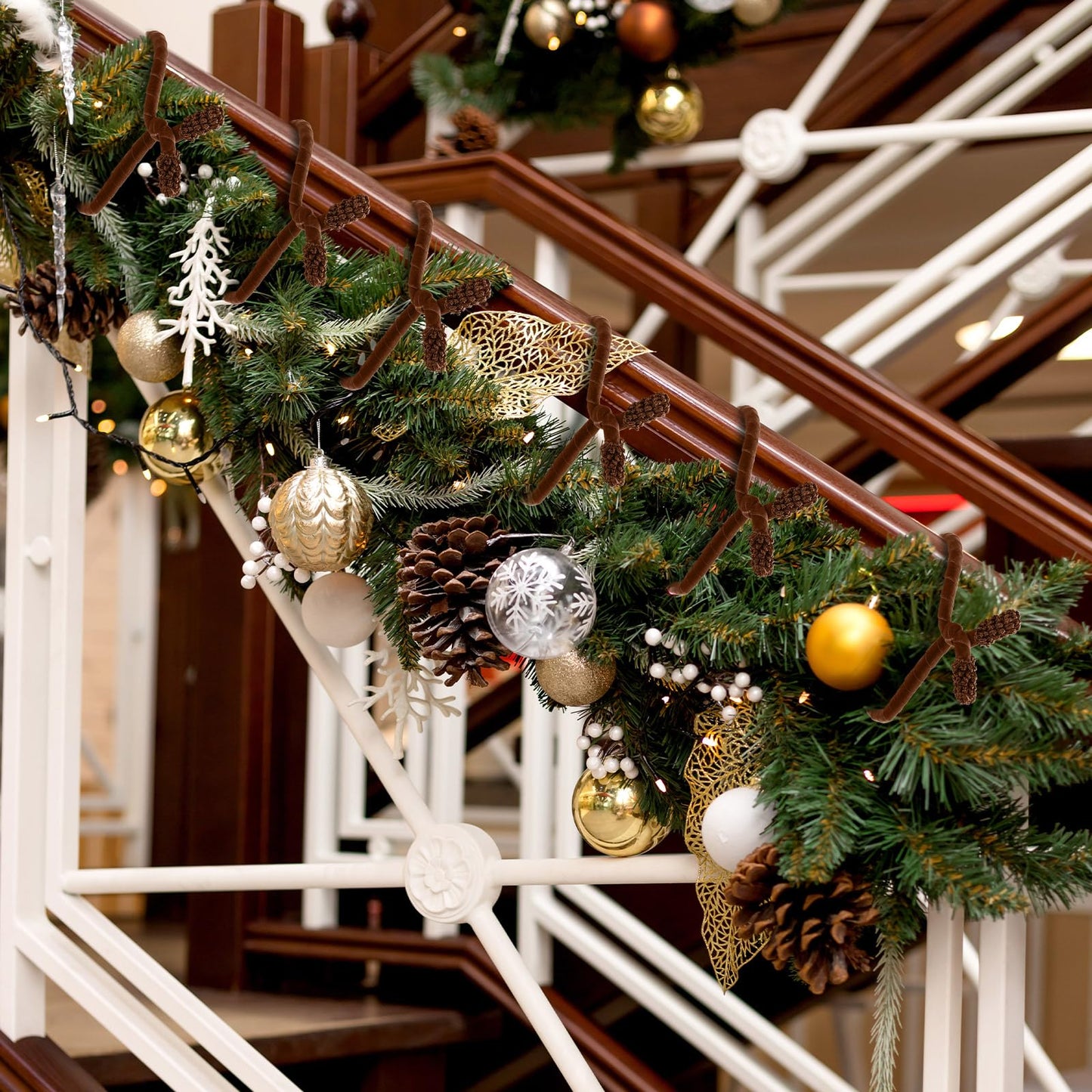 Zhengmy 16 Pcs 25 Inches Christmas Velvet Garland Ties Christmas Decorative Twist Ties for Banister Stairway Railing Reusable Flexible Twist for Xmas Home Decor Holiday Craft Wrapping(Brown)