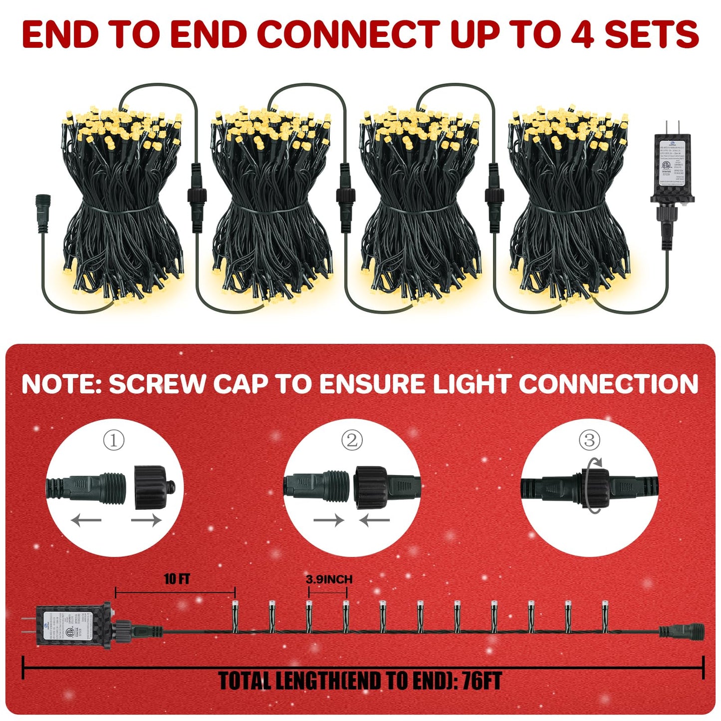 2Pack Connectable Total 132Ft 400 LED Christmas Lights with Timer, Green Wire Fairy Starry String Lights Plug in, 8 Modes and Memory, forIndoor Outdoor Xmas Tree Wedding Party Decoration,Warm White