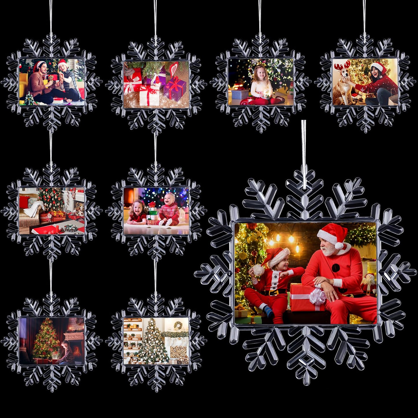 Yookeer 9 Pcs Christmas Snowflake Hanging Photo Frame Snowflake Ornaments Xmas Picture Ornaments Christmas Acrylic Photo Decorations Picture Frame for Xmas Tree (Classic)