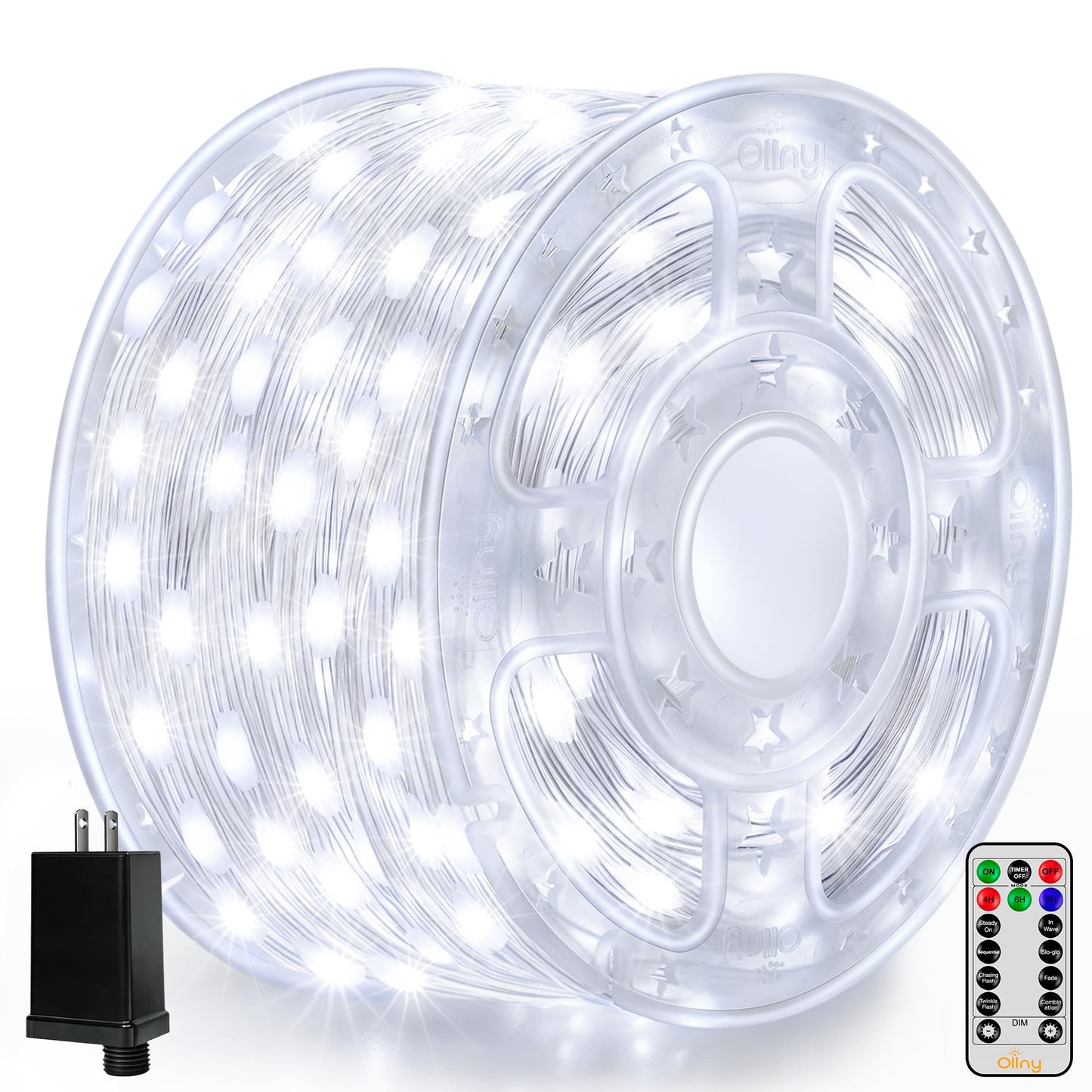 Ollny Christmas Lights Cool White, 600LED 197FT Christmas Tree Lights IP67 Waterproof, Plug in Fairy Lights with Remote 8 Modes Timer, Xmas Light for Outdoor Indoor House Holiday Decor