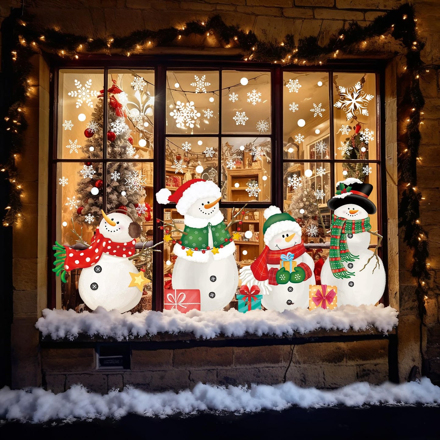 128 PCS Large Christmas Window Clings Snowman Snowflake Stcikers for Christmas Window Decorations