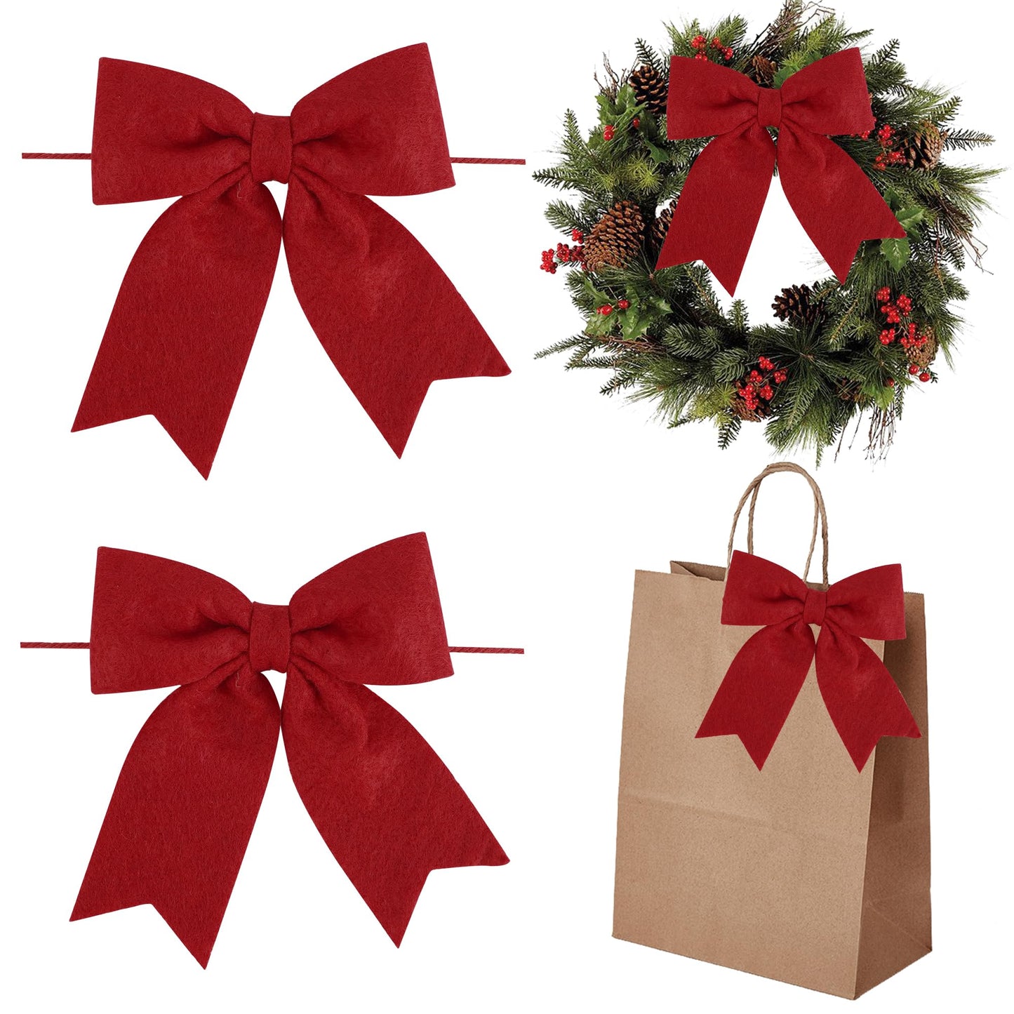 AIMUDI Red Bows for Christmas Tree 5'' Hand Felted Christmas Bow for Gift Wrapping Premade Bow Gift Bows for Presents Crafts Wreaths Fireplaces Winter Holiday Christmas Decorations, 24 PCs