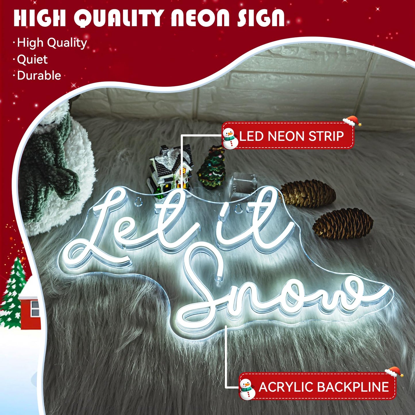 ineonlife Christmas Neon Sign Let It Snow Neon Signs for Wall Decor Led Lights for Bar Celebrate Party Room Shop Winter Window Bedroom Decoration Christmas Gifts
