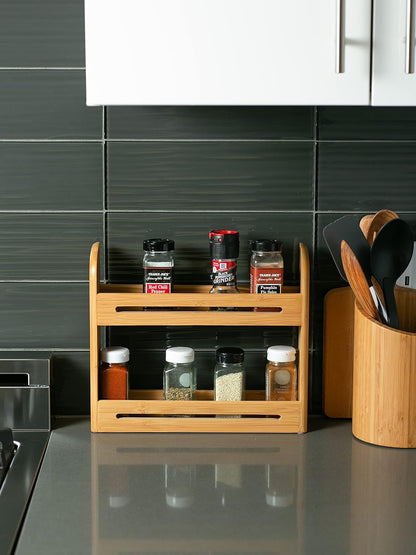 RSVP International Bamboo Collection, Countertop Décor for Kitchen & Tabletop, Spice Rack, 12x2.75x10.25"