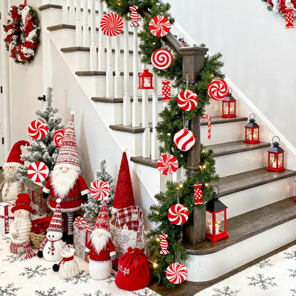 Ouddy Decor 60 Pcs Candy Cane Christmas Tree Ornaments, Red and White Peppermint Lollipop Christmas Decorations Candy Cane Hanging Ornaments for Xmas Tree New Year Party Supplies Holiday Home Decor