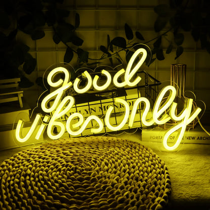JFLLamp Good Vibes Only Neon Signs for Wall Decor Neon Lights Led Signs Suitable for Living Beer Bar Game Room Hotel Birthday Party Restaurant Christmas Unique Gift for Lover, 16.5 * 10 Inch(Blue)