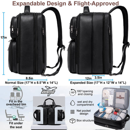 weiatas 3-in-1 Vegan Leather Convertible Laptop Bag for Men Women, 15.6 Inch Waterproof Expandable Backpack, Computer Briefcase, Shoulder Messenger Bag & Weekend Bag for Business Travel Work (Black)