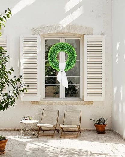 20 inch Artificial Boxwood Wreath for Front Door, Greenery Spring Summer Wreath for All Seasons with Sash，St Patrick's Day Decoration, Farmhouse, Garden, Wedding, Indoor & Outdoor