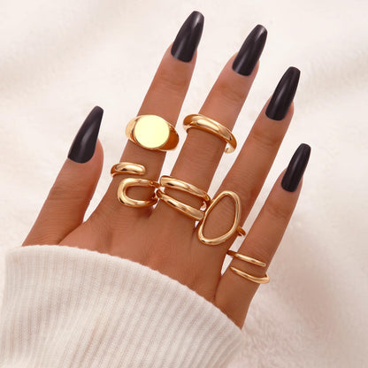 FAXHION 12PCS Gold Stackable Rings Set for Women, 18K Gold Plated Open Stacking Knuckle Ring, Adjustable Chunky Signet Band Statement Ring for Gift