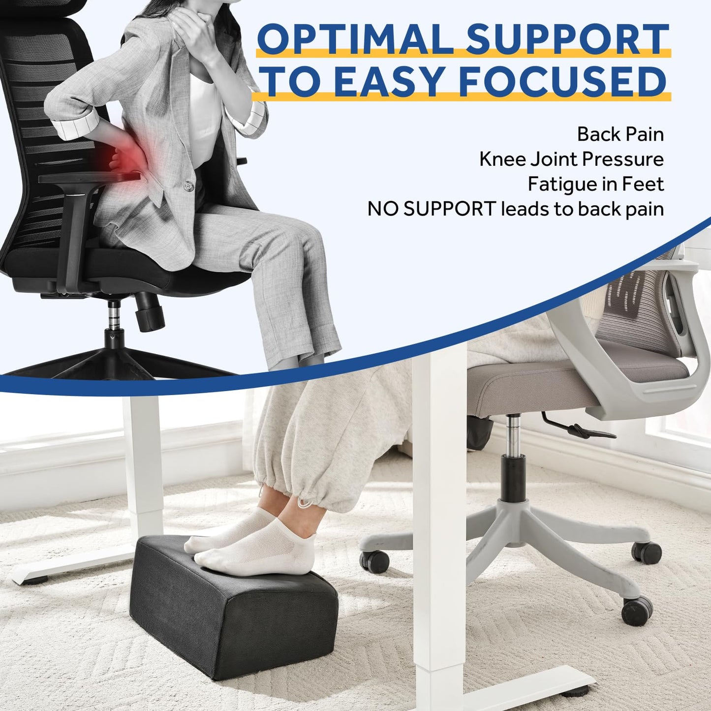 Foot Rest for Under Desk at Work, Adjustable Footrest for Office Chair & Gaming Chair,Ergonomic Footrest Pillow Desk Foot Stool with Washable Cover for Home, Airplane, Travel (Black)