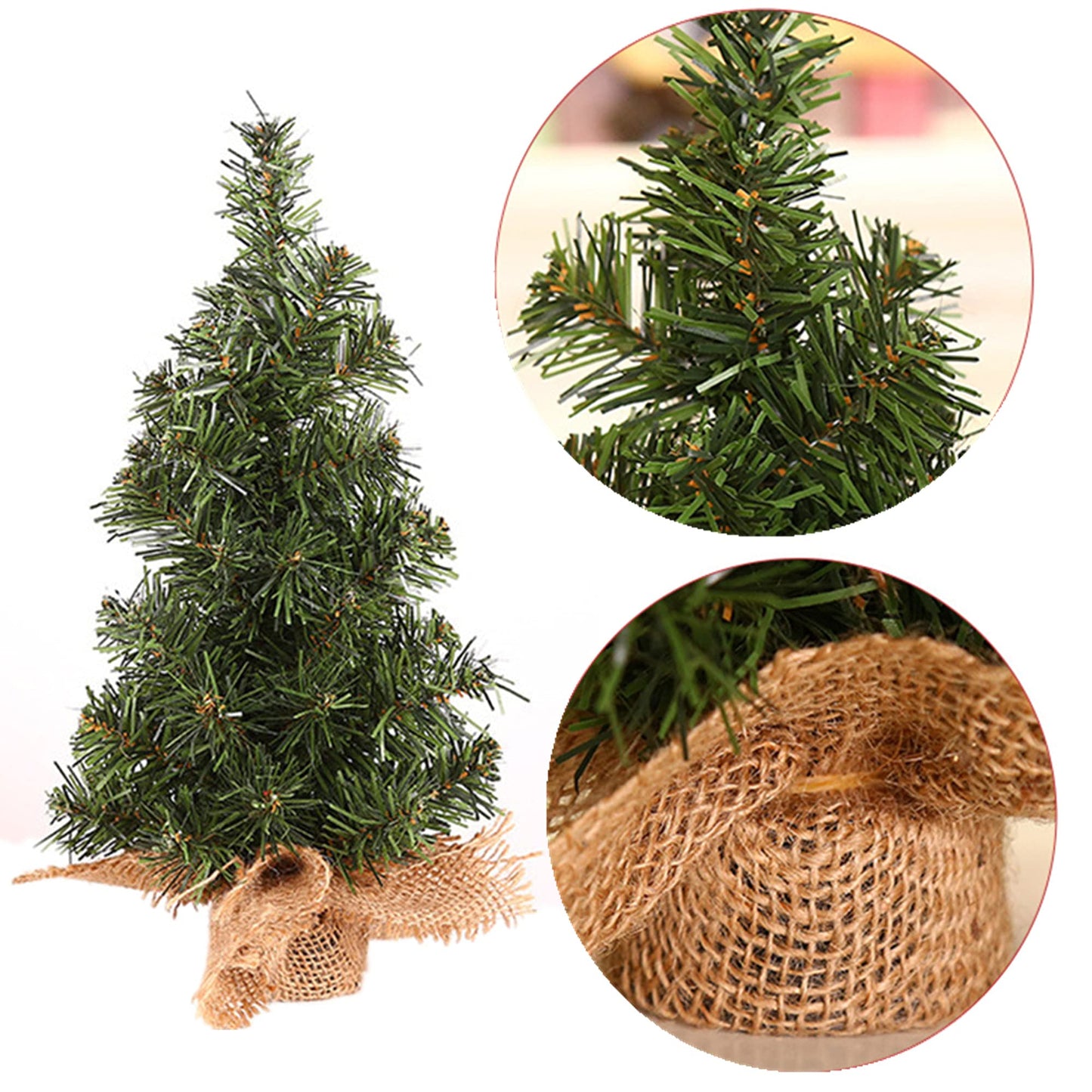 4 Pack Tabletop Mini Christmas Tree, 7.87" / 11.81" Artificial Miniature Pine Christmas Tree with Linen Base Perfect for Christmas Decorations, Home, Kitchen, Dining Table