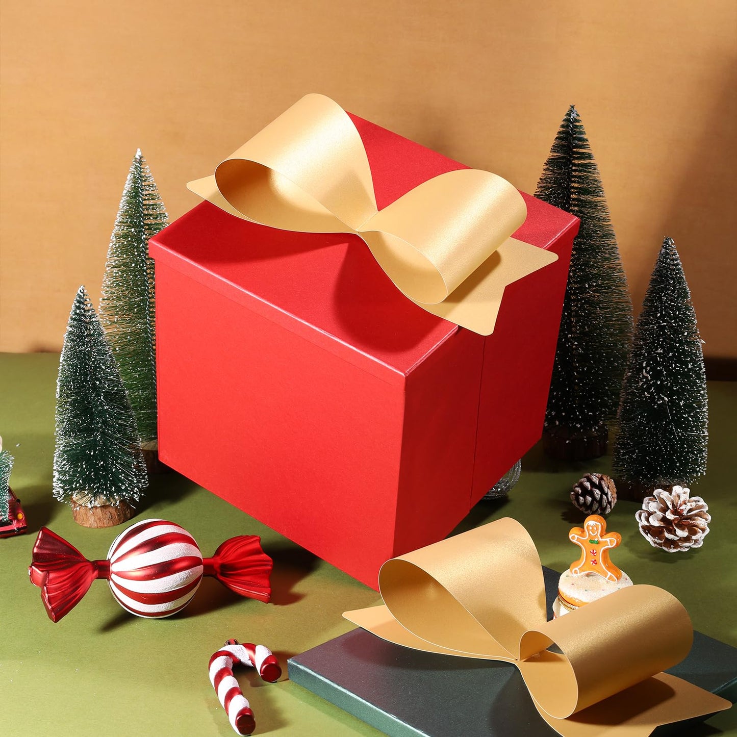 BIOBROWN Medium Gift Boxes with Lids for Presents, 9x9x9 Inches Red Collapsible Gift Box for Valentine's Day, Birthday, Wedding, Baby Shower, Party, Any Occasion